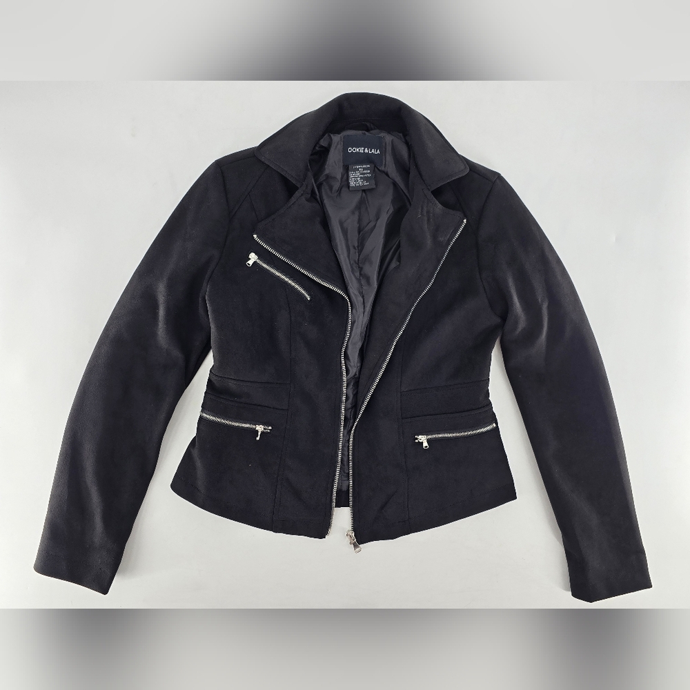 Doe & Rae Black Suede Blazer with Silver Zippers
